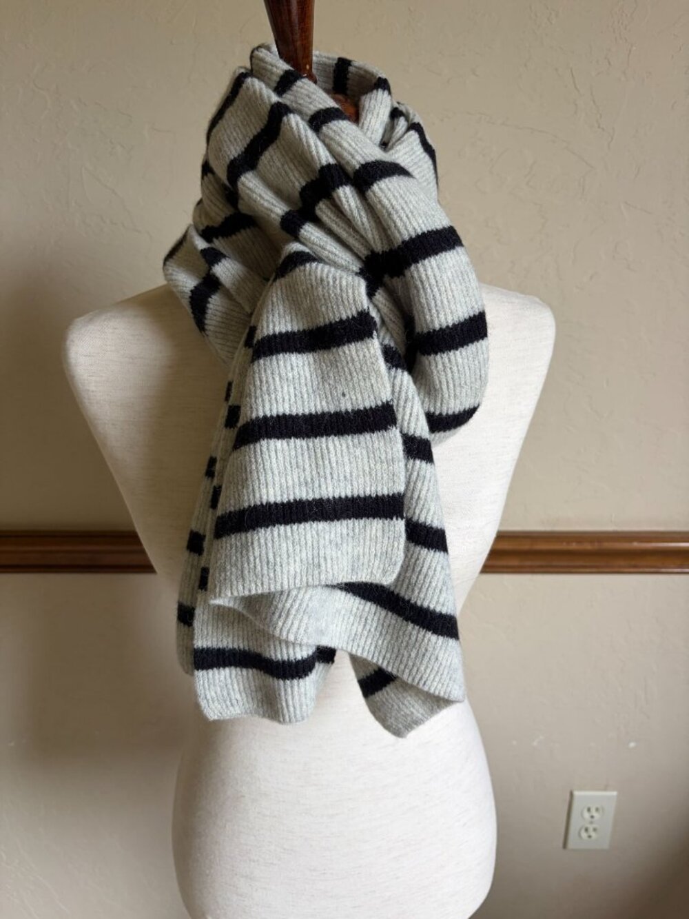 J. Crew Wool Alpaca Blend Gray Black Striped Scarf AT918